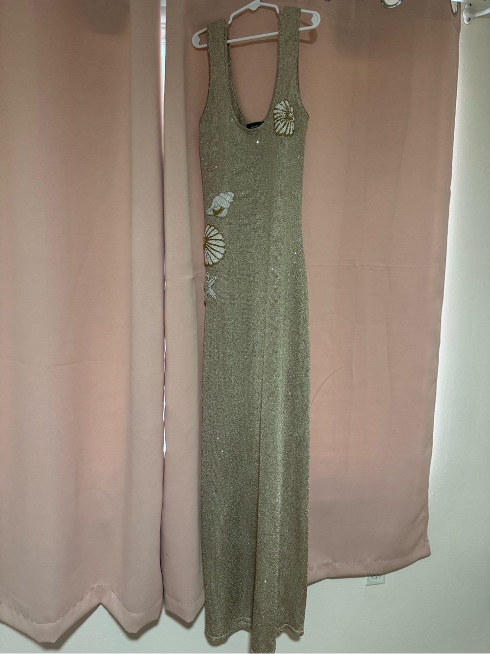 White Fox Boutique-Marine Mist Sequin Knit Maxi Dress Champagne
